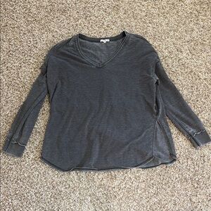 Women's Distressed Gray V-Neck Top